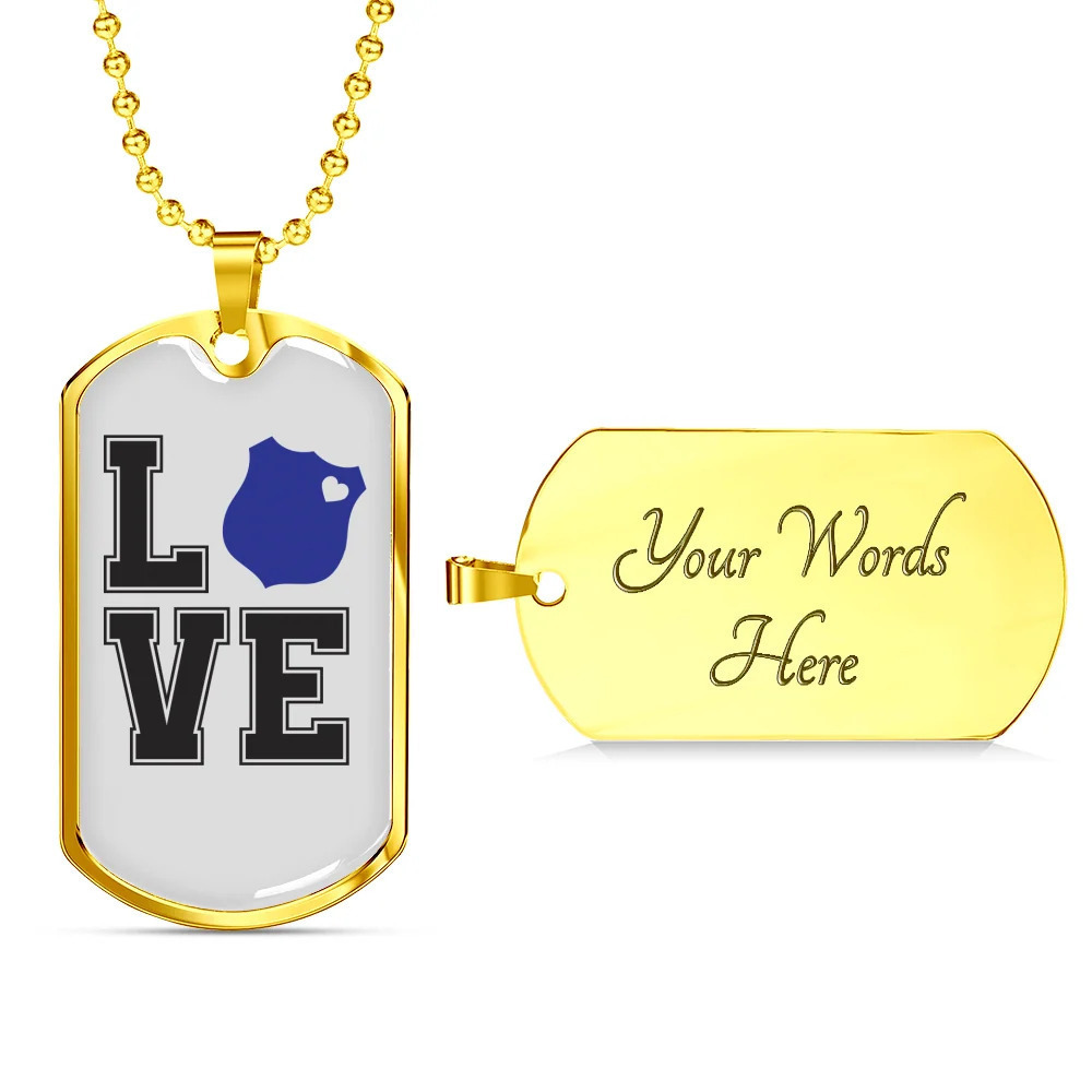 Love Police Personalized Engraved Gold Dog Tag Necklace Custom Name Date Gift f